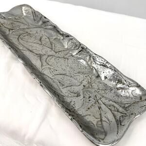 Vintage 90s Hecho en Mexico Silver Pewter Coastal Repousse Fish Serving Tray